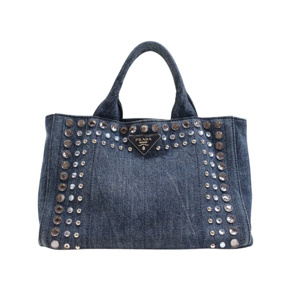 Prada Canvas Handbag Blue Tote Bag Canapa Denim - Picture 1 of 9